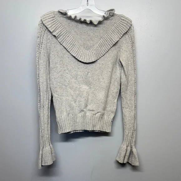 Cynthia Rowley Wool Blend Cream Ruffled Collared Cable-Knit Sweater - Picture 6 of 6